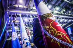 The Guard of Honour brings the flags onto the stage at the opening ceremony of the General Assembly.